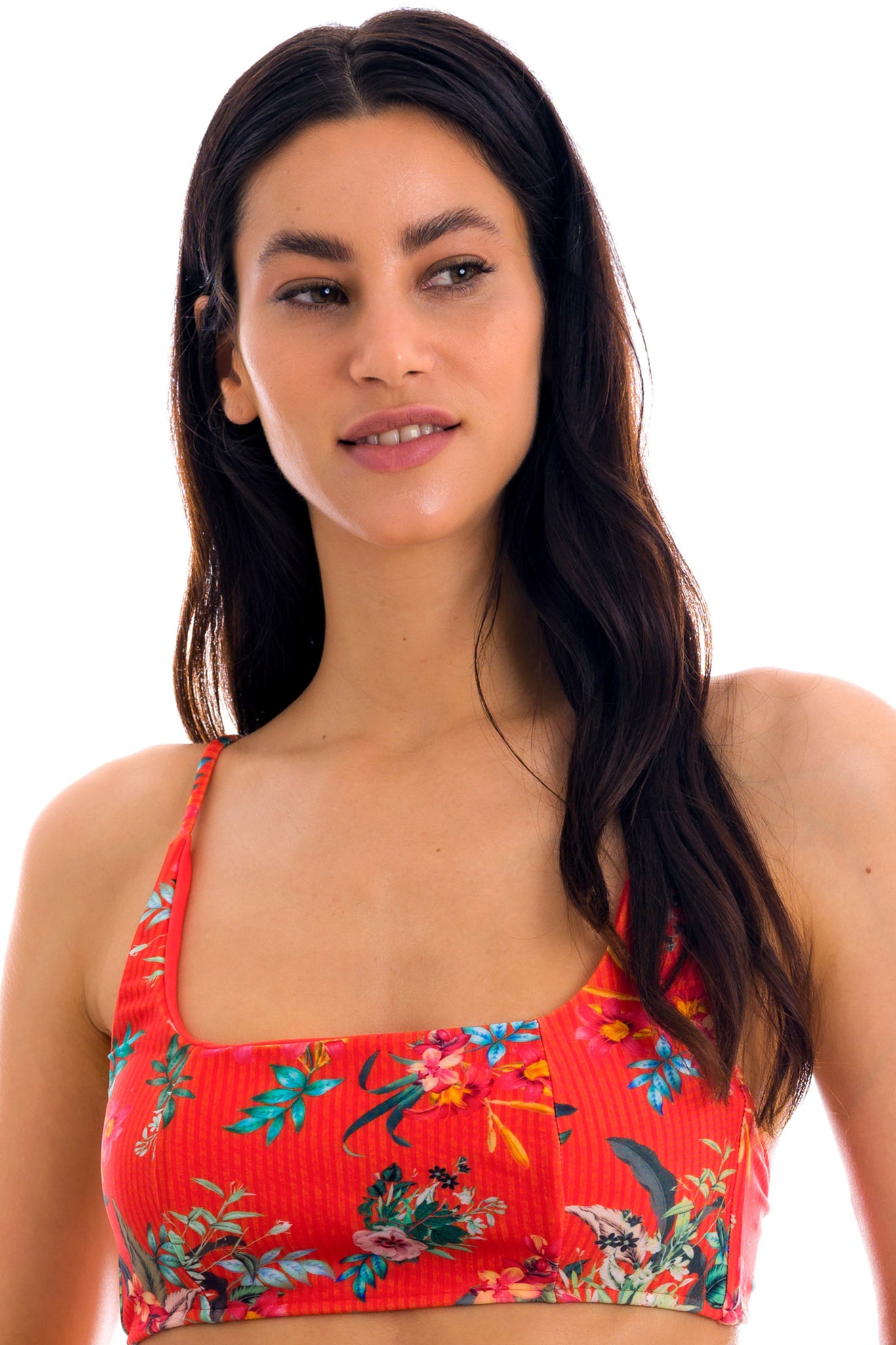 Rio de Sol Wildflowers Bralette - Red Floral Swimwear Top (UPF 50