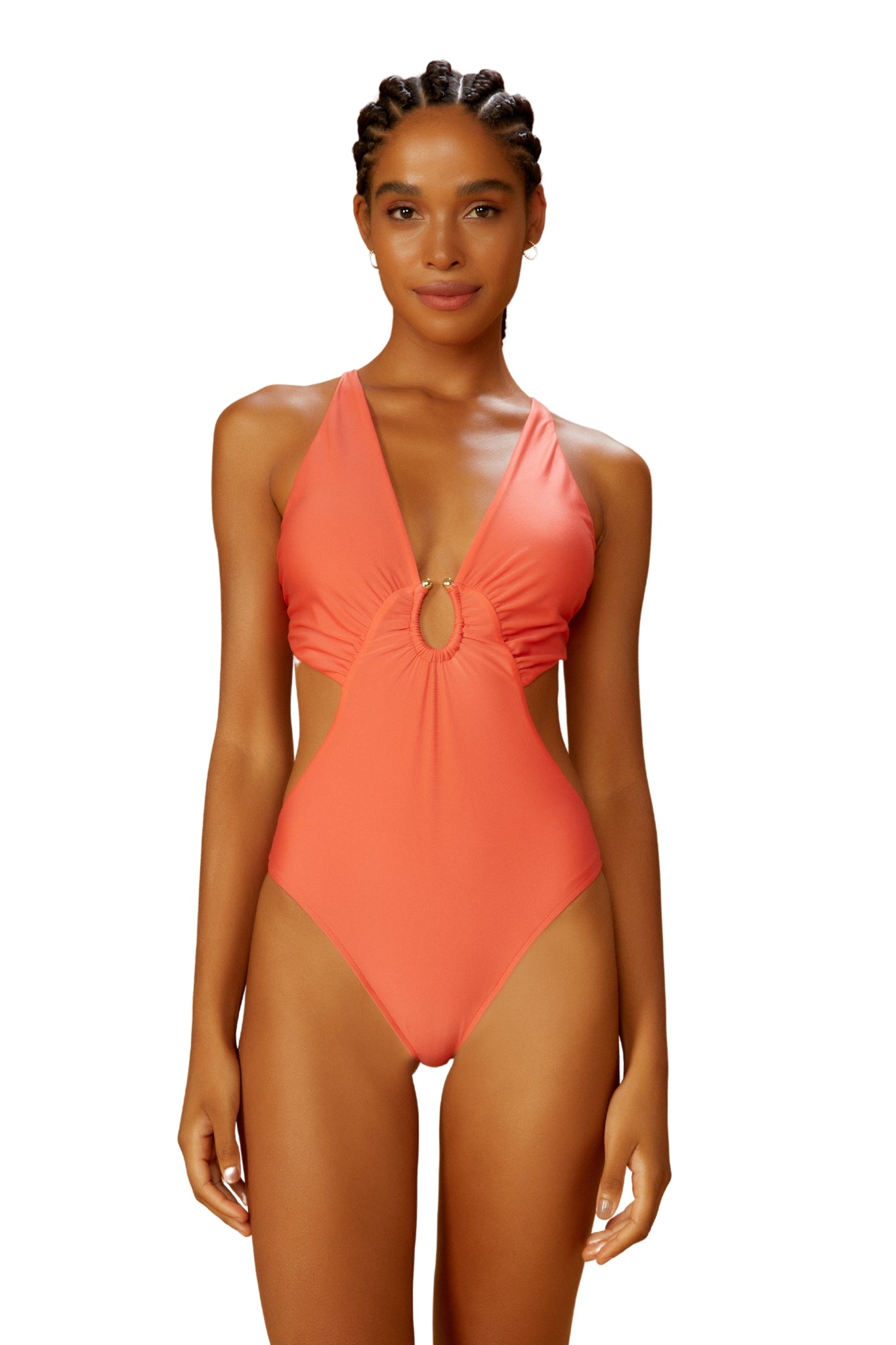 Model Front: Blueman One-Piece Maio Resort Salmao