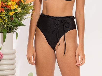 Image 11: Rio De Sol Bottom Bottom Shimmer-Black Belted-High-Waist