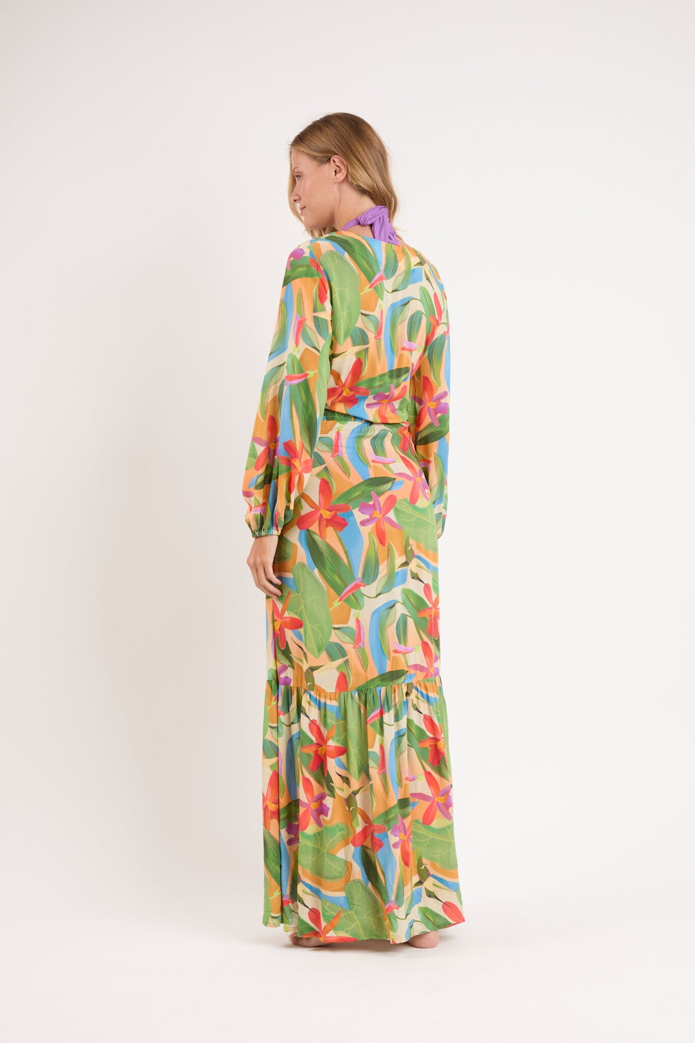 long tropical dresses Long Cap Sleeve Tropical Print Maxi Dress The Dress Outlet
