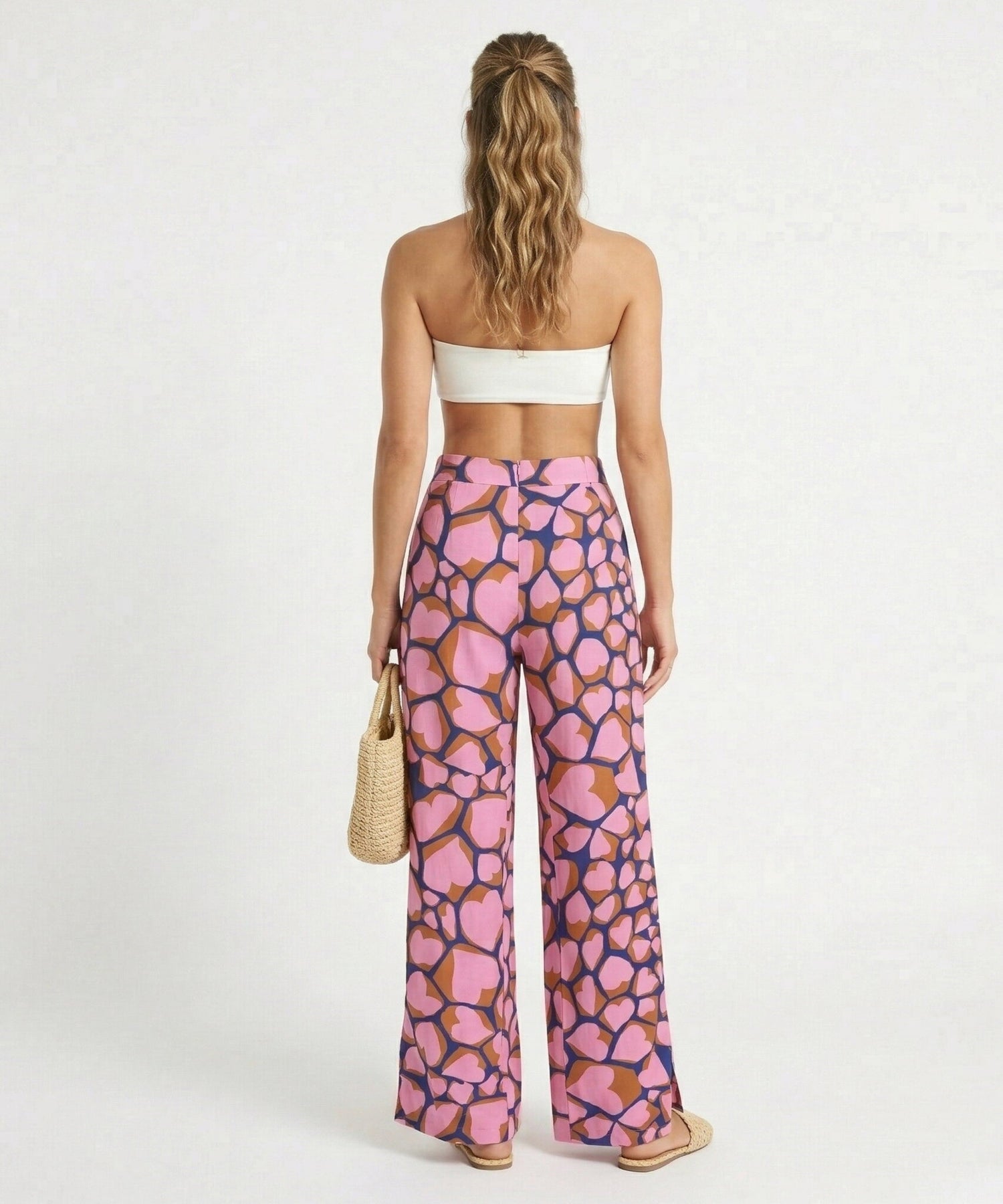 Model Back: Rio De Sol Beach Trousers Amore-Pink Wide Pants