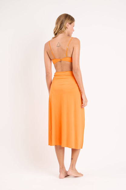 Model Back: Rio De Sol Beach Skirt Bio-Laranjada Long Skirt Knot