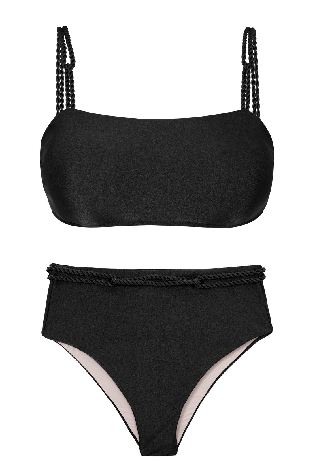 Product Front: Rio De Sol Two Piece Swimwear Set Shimmer-Black Bandeau-Reto Hotpants