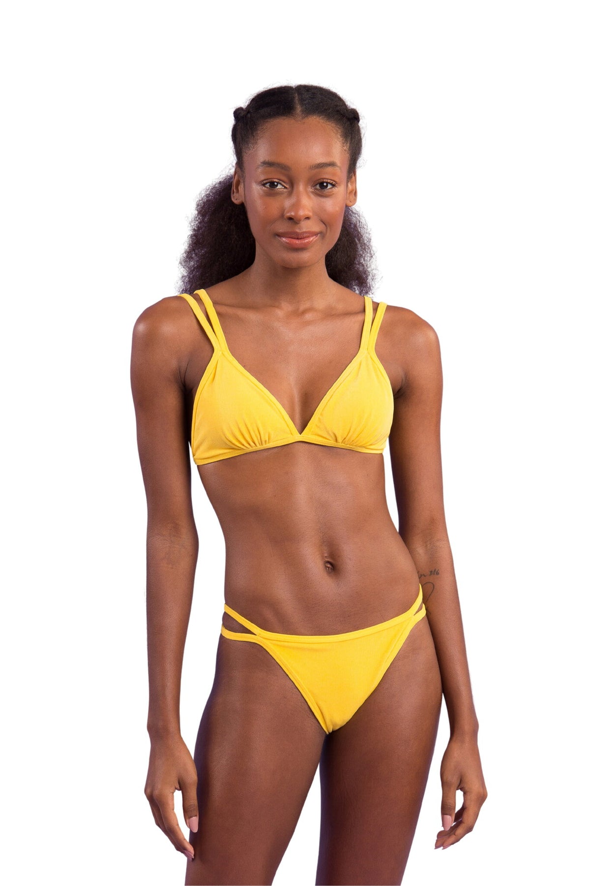 Model Front: Rio De Sol Bikini Tops Top Malibu-Yellow Tri-Duo
