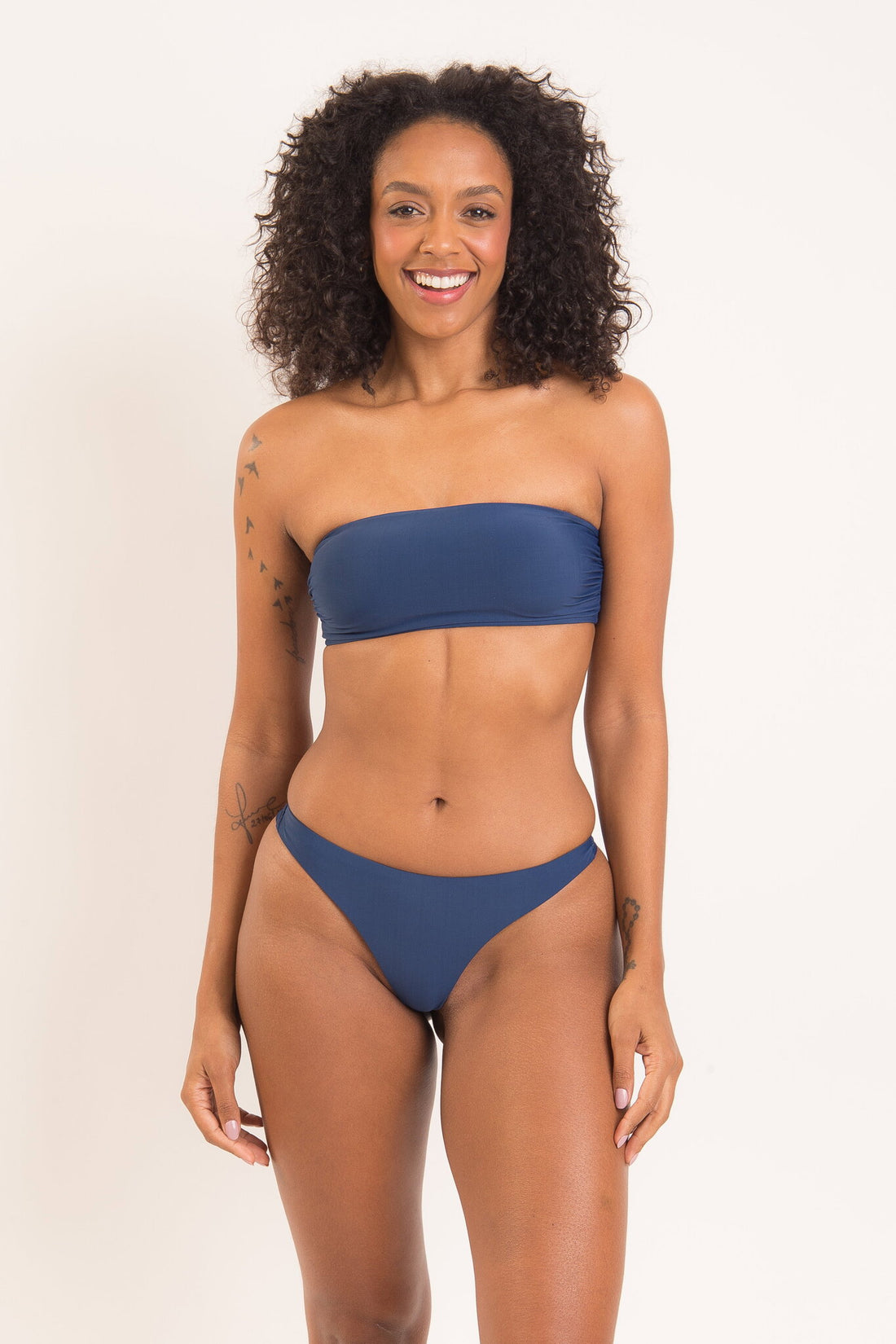 Model Front: Rio De Sol Two Piece Swimwear Set Navy Bandeau-Reto Nice-Fio