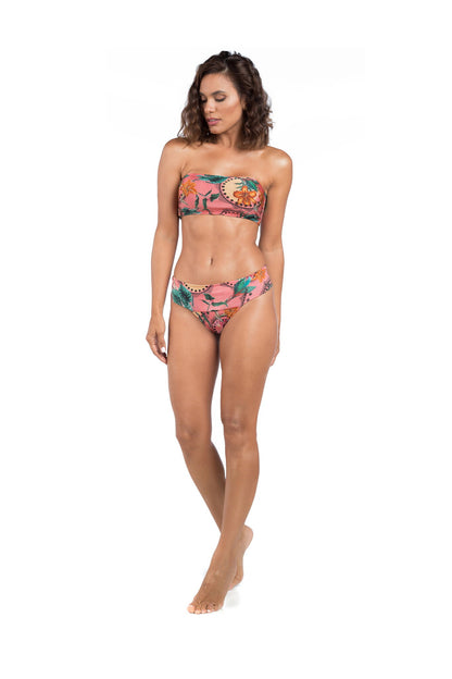 Model Front: La Playa Two Piece Swimwear Faixa Floral Rosa