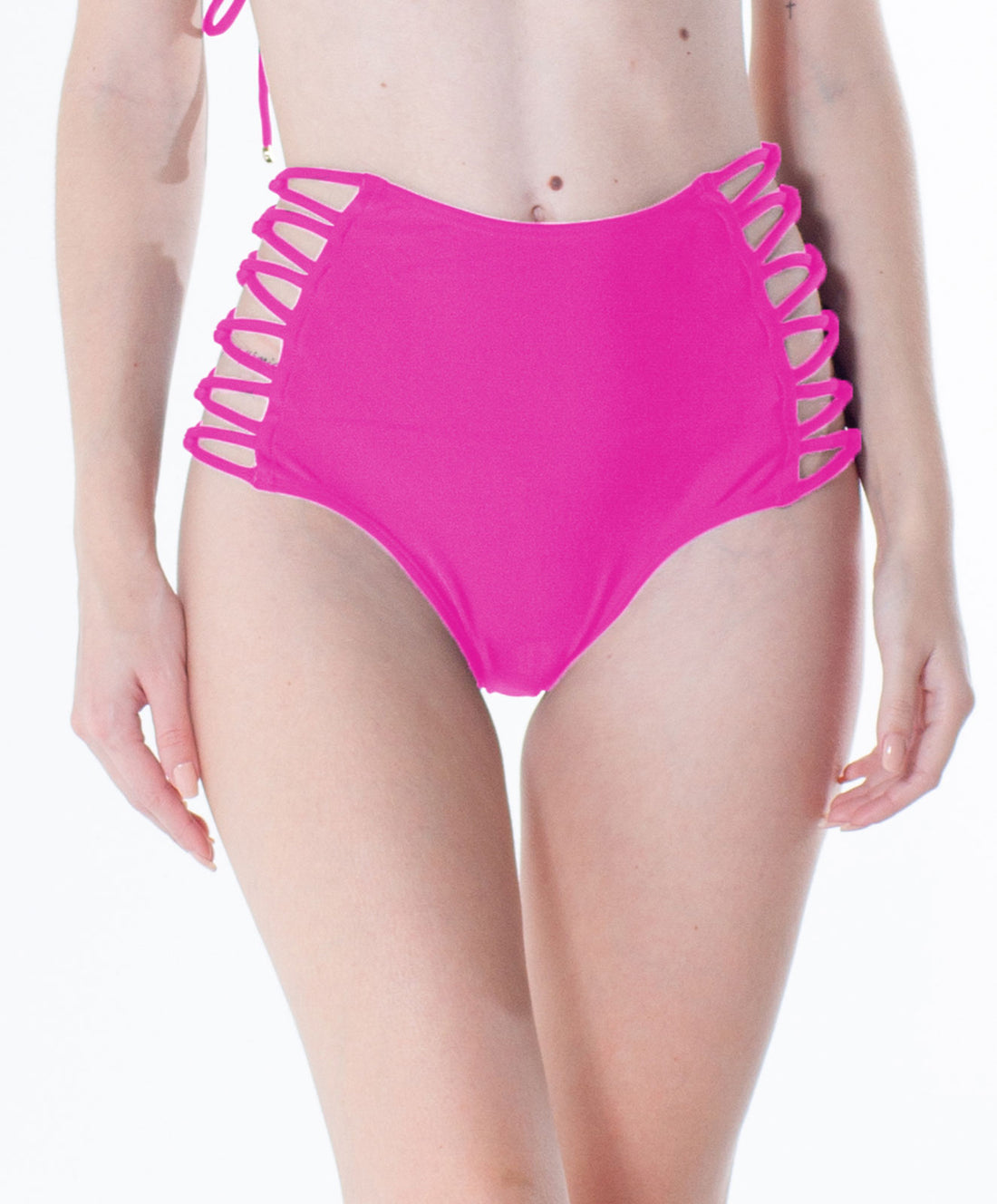 Model Front: La Playa Bikini Bottoms Bottom Tiras Cruzadas Neon Rosa
