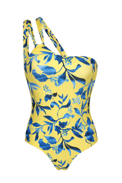 Product Front: Rio De Sol One Piece Swimsuits Lemon Flower One Shoulder