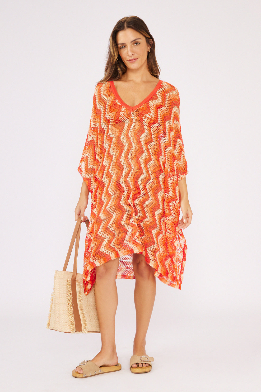 Model Front: Blueman Beach Dresses Laranja Midi Dress Tricot