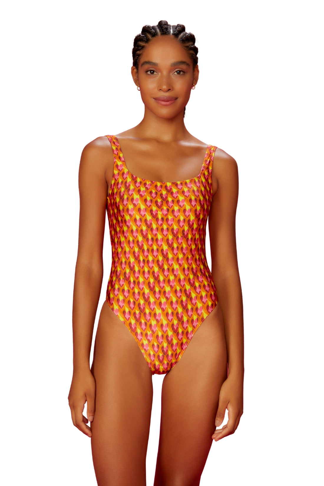 Model Front: Blueman One-Piece Maio Camiseta-Quadrado Ai-Meu-Coracao