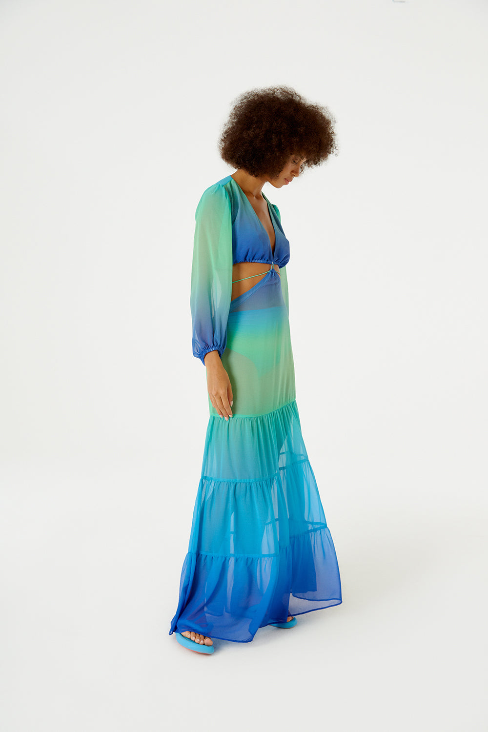 Model Front: Blueman Maxi Dresses Vestido Longo Resort Degrade Sky Barrado