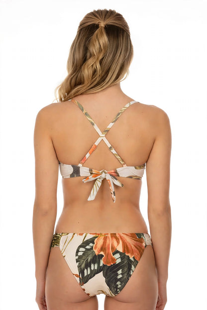 Model Back: Lua Morena Two Piece Swimwear Set Brisa-Tropical Meia-Taca-Turbinado Drapeada-Fina