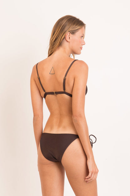 Model Back: Rio De Sol Two Piece Swimwear Set Shimmer-Coffee Tri-Fixo Ibiza-Comfy