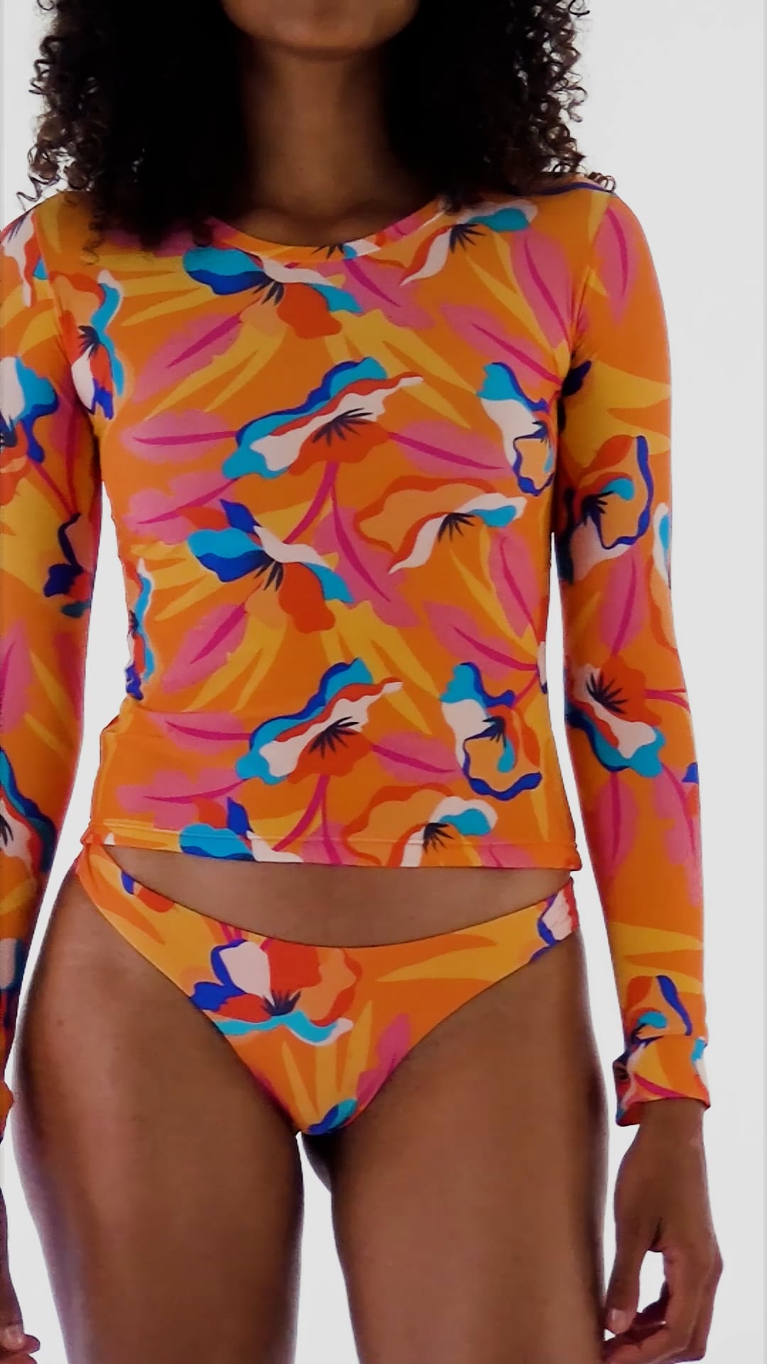 Video: Rio De Sol Bikini Tops Top Orange-Bloom Rash-Guard