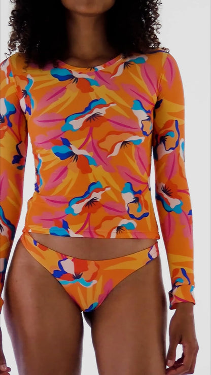 Video: Rio De Sol Bikini Tops Top Orange-Bloom Rash-Guard