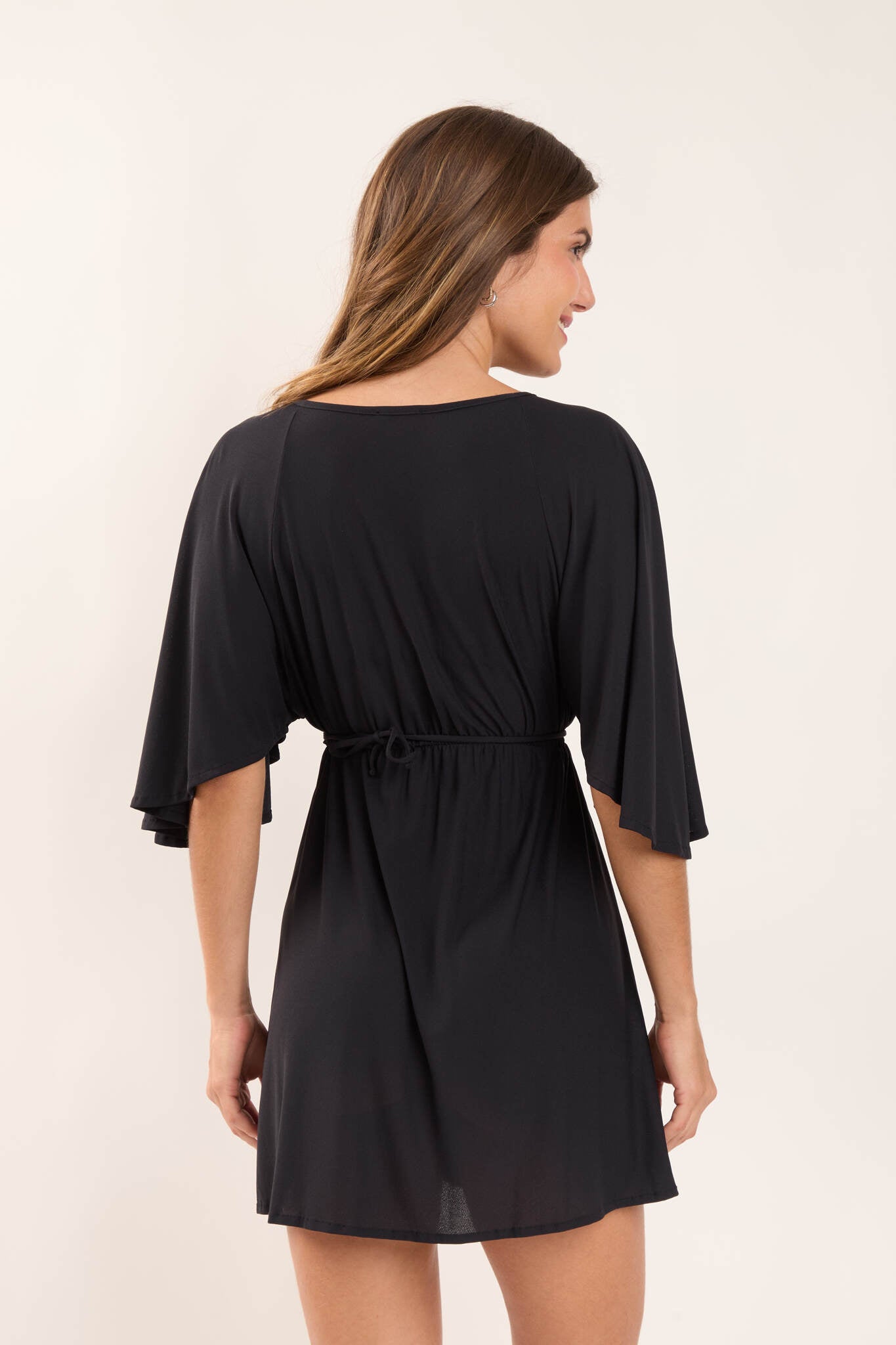 Model Back: Rio De Sol Mini Dress Black Mini Dress