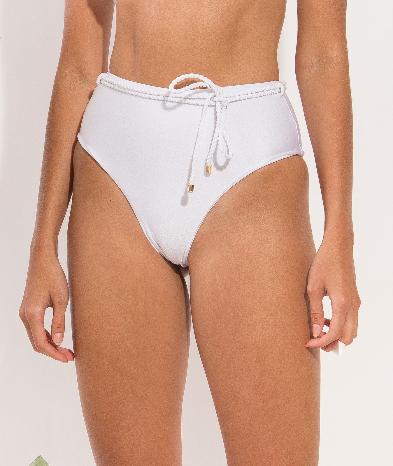Image 11: Rio De Sol Bottom Bottom Shimmer-White Belted-High-Waist
