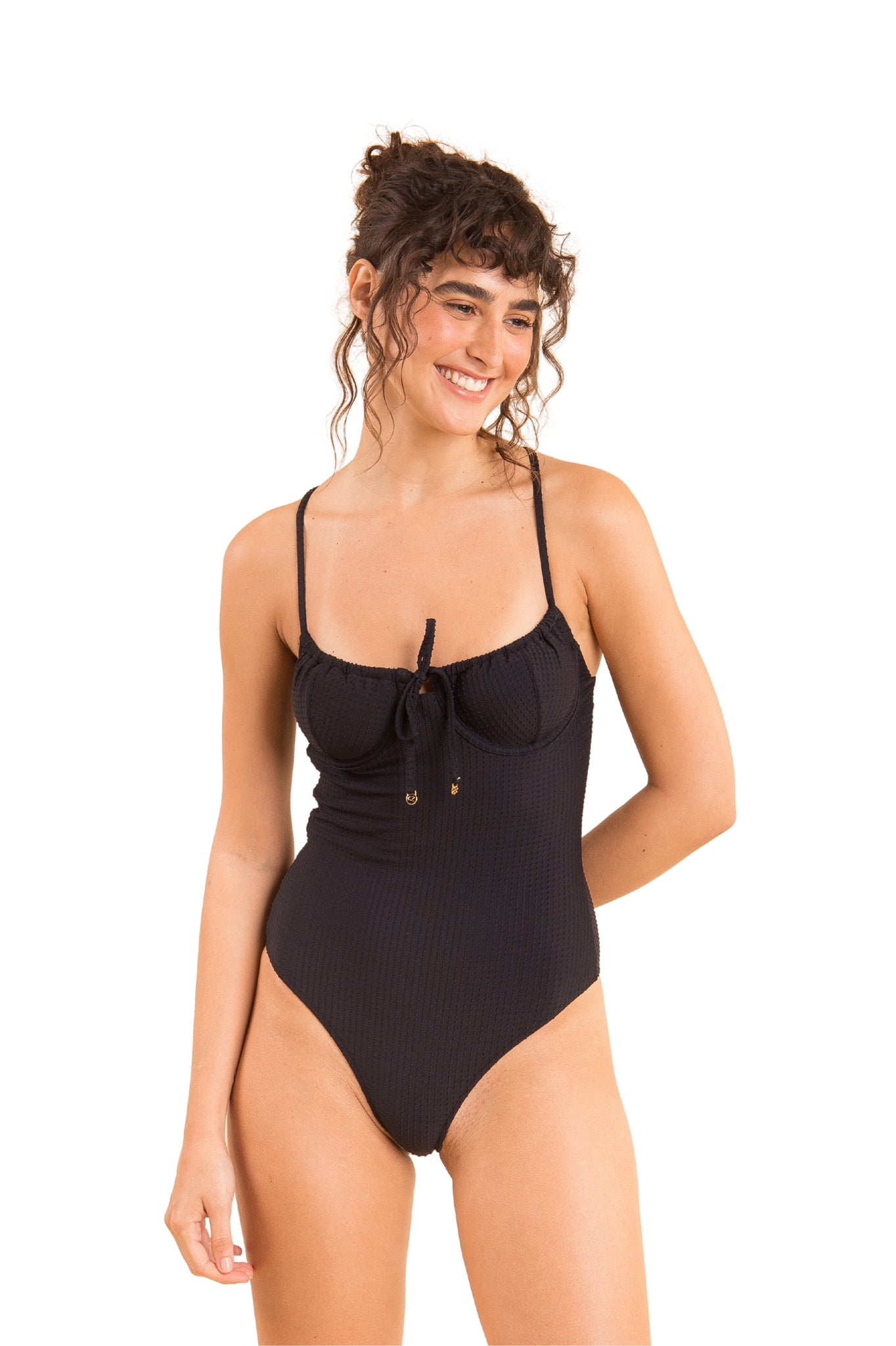 Model Front: Rio De Sol One-Piece Dots-Black Julia