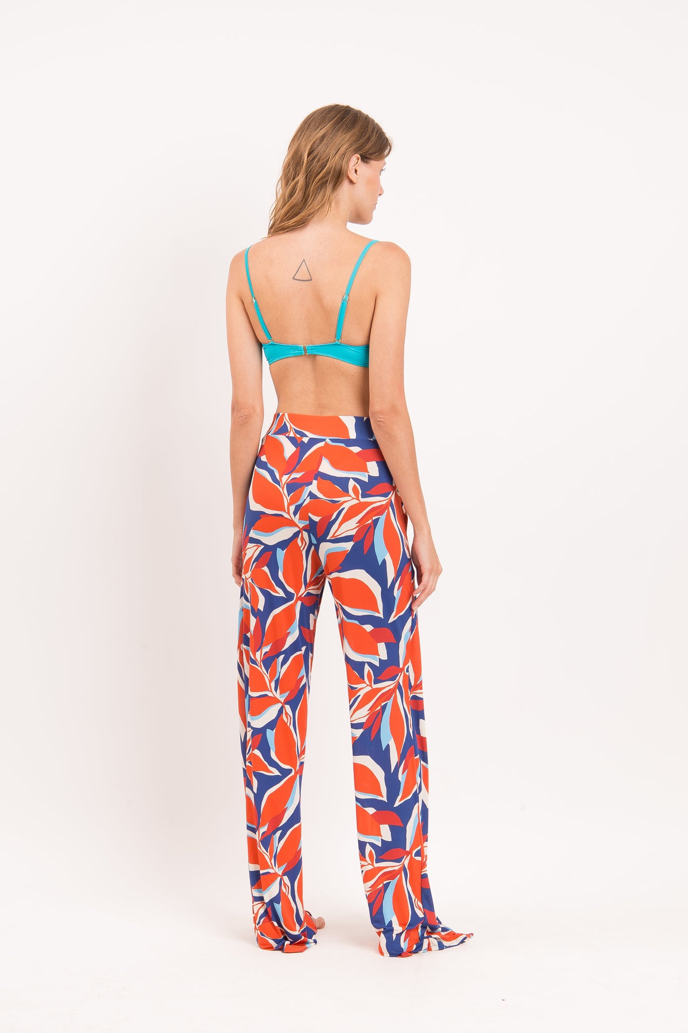 Model Back: Rio De Sol Beach Trousers Leaves Wide Pants