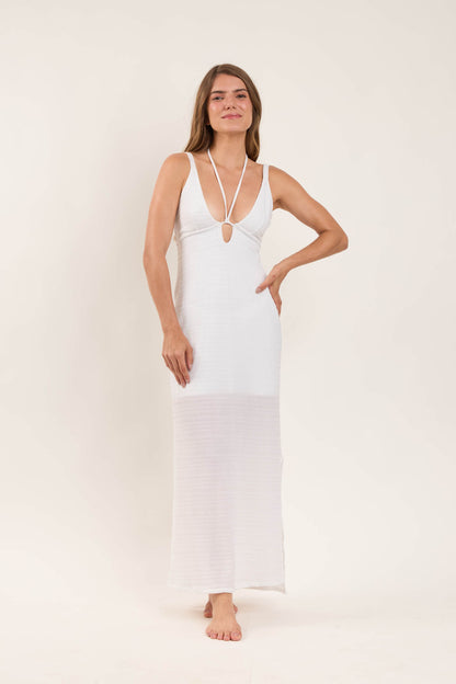 Model Front: Rio De Sol Maxi Dresses Memphis-White Saida Yara