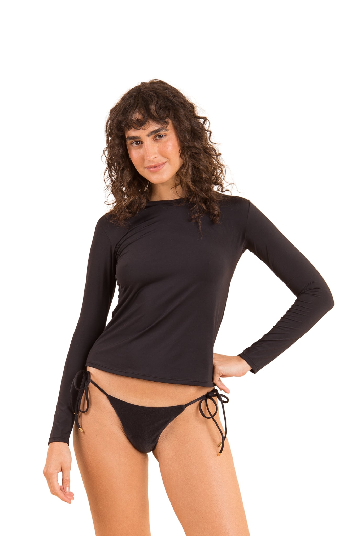 Model Front: Rio De Sol Top Nero Rash-Guard