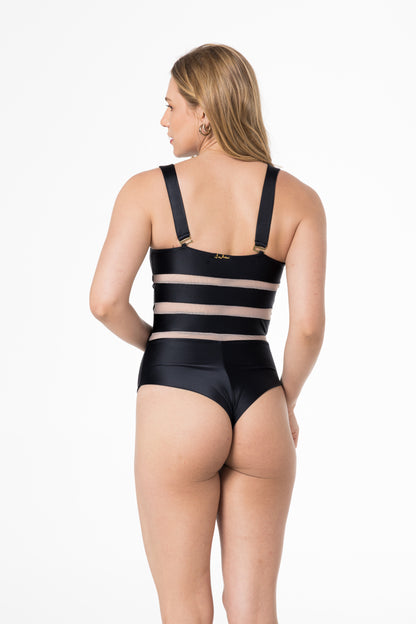 Maio Bandeau Ziper Liso Preto