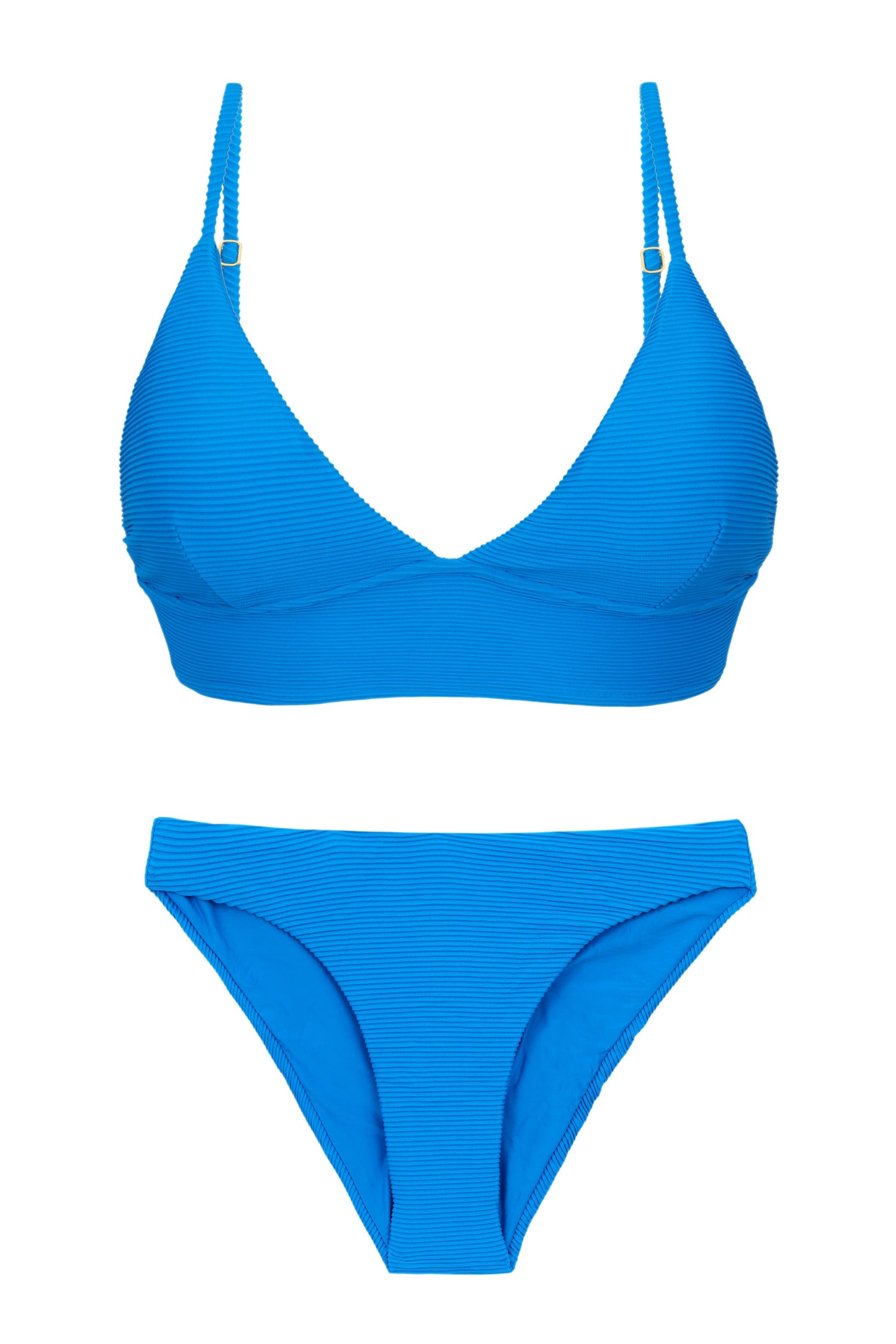 Rio de Sol Blue Textured Tri-Tank Set - Sporty Two-Piece Swimwear