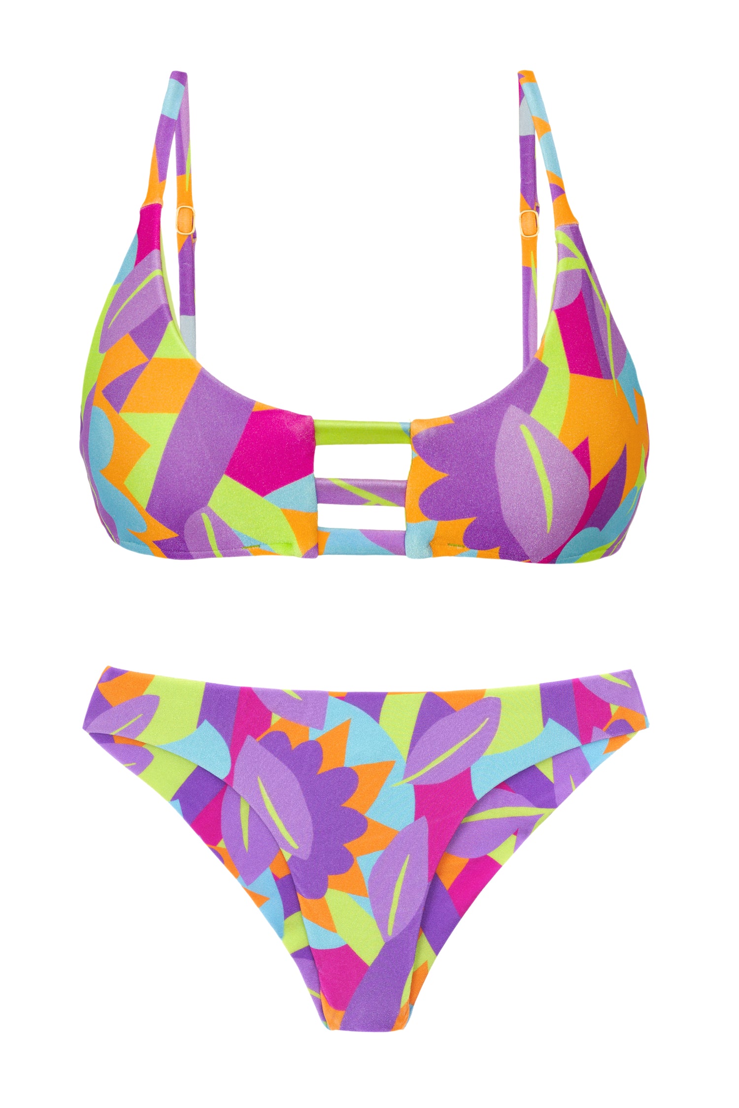 Rio de Sol Geometric Bralette Swimwear Top - Multicolor - UPF 50+